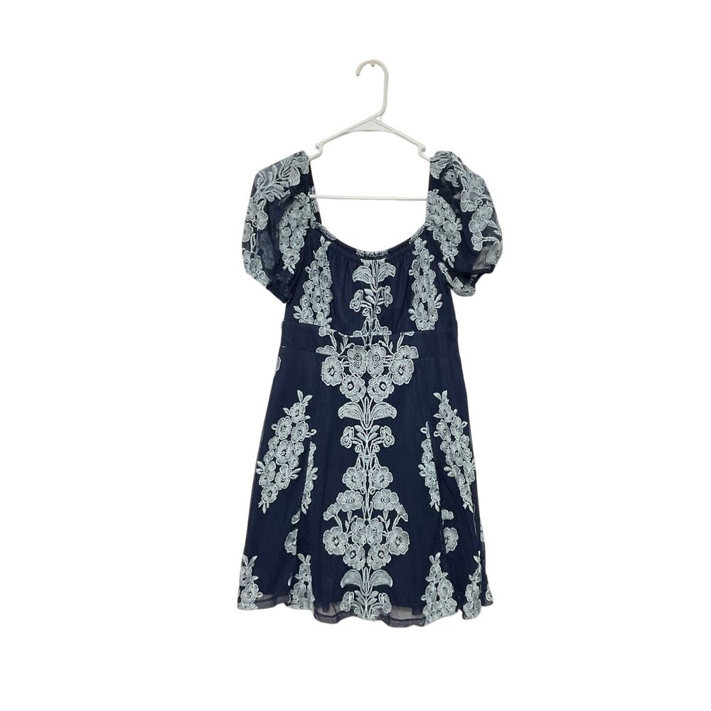 Altar'd State Embroidery Mesh Babydoll Mini Dress Puff Short Sleeves Sz Medium